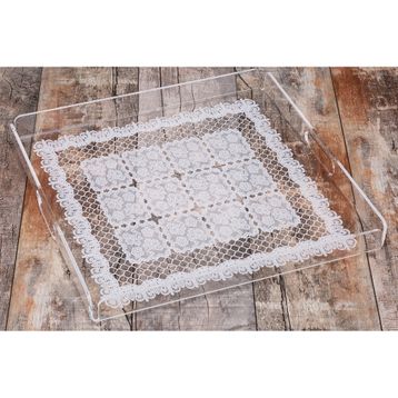 Queen Bee İstanbul QB333300 33x33 CM Dantel Desenli Pleksi Tepsi