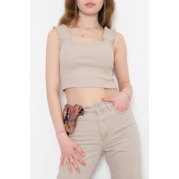 Quzu Askılı Crop Bej Kadın Bluz