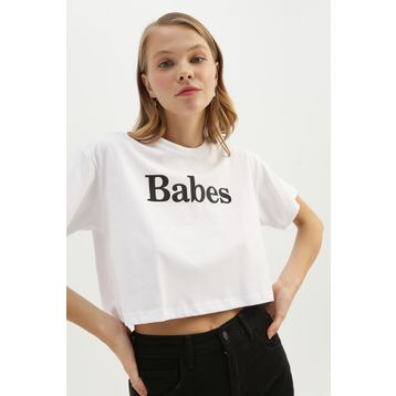 Quzu Baskılı Siyah Crop Kadın T-shirt