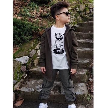 Quzucuk Kids Erkek Çocuk Kedi Figürlü Kargo Pantalonlu Takım