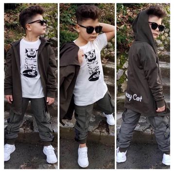 Quzucuk Kids Erkek Çocuk Kedi Figürlü Kargo Pantalonlu Takım
