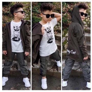 Quzucuk Kids Erkek Çocuk Kedi Figürlü Kargo Pantalonlu Takım