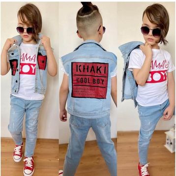 Quzucuk Kids Erkek Çocuk Kot Yelekli Pantolonlu Kırmızı Takım
