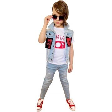 Quzucuk Kids Erkek Çocuk Kot Yelekli Pantolonlu Kırmızı Takım