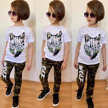 Quzucuk Kids Erkek Çocuk Kurt Figürlü Beyaz Kombin