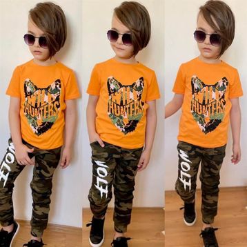 Quzucuk Kids Erkek Çocuk Kurt Figürlü Turuncu Kombin