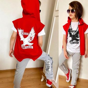 Quzucuk Kids Erkek Çocuk Kuş Figürlü Kırmızı Yelekli Takım