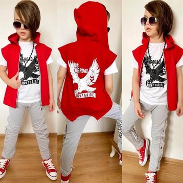 Quzucuk Kids Erkek Çocuk Kuş Figürlü Kırmızı Yelekli Takım