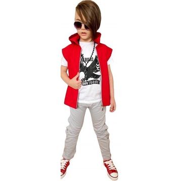 Quzucuk Kids Erkek Çocuk Kuş Figürlü Kırmızı Yelekli Takım