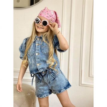 Quzucuk Kids Kız Çocuk Aksesuarlı Kot Şortlu Kombin