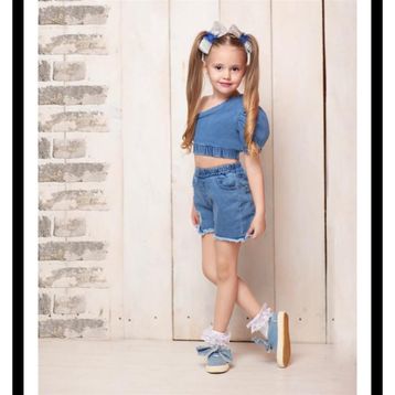 Quzucuk Kids Kız Çocuk Asimetrik Bluzlu Kot Takım
