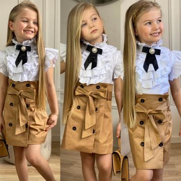 Quzucuk Kids Kız Çocuk Çantalı Krem Etekli Takım
