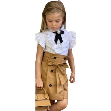 Quzucuk Kids Kız Çocuk Çantalı Krem Etekli Takım