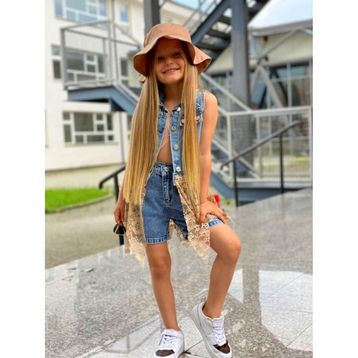 Quzucuk Kids Kız Çocuk Dantel Detaylı Şapkalı Kot Takım