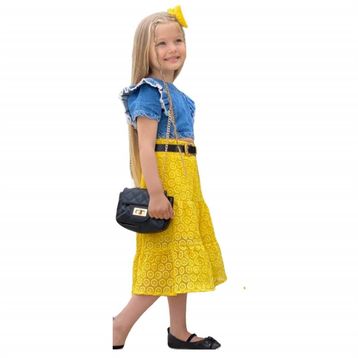 Quzucuk Kids Kız Çocuk Kot Üstlü Sarı Etekli Takım