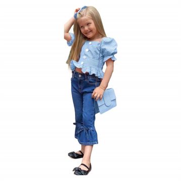 Quzucuk Kids Kız Çocuk Mavi Pitikareli Çantalı Takım