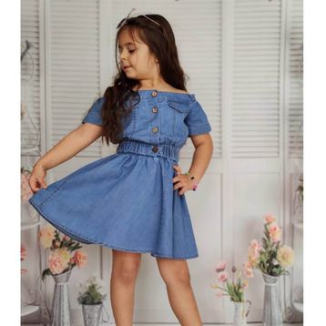 Quzucuk Kids Kız Çocuk Omuz Yaka Detaylı Etekli Kot Takım