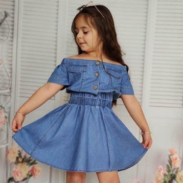 Quzucuk Kids Kız Çocuk Omuz Yaka Detaylı Etekli Kot Takım