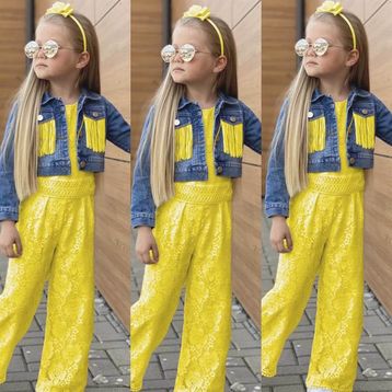 Quzucuk Kids Kız Çocuk Püskül Ceketli Sarı Tulum Takımı