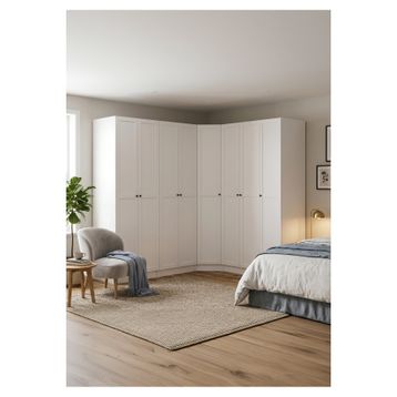 Rabi Aura 8 Kapaklı 2 Çekmeceli Modüler Beyaz Köşe Gardırop Elbise Dolabı
