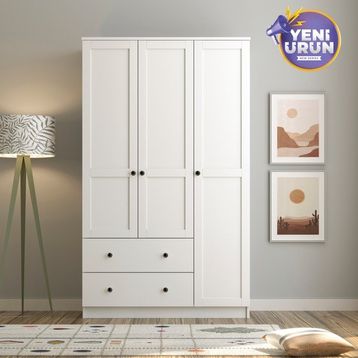 Rabi Side 3 Kapak 2 Çekmece 210 Beyaz Gardırop