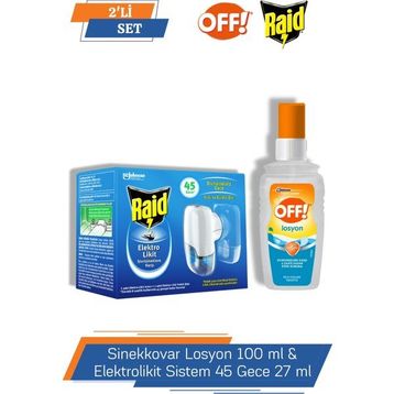 Raid Off 100 ML Sinekkovar Losyon + Raid 45 Gece 27 ML Elektrolikit Sistem