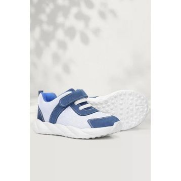 Rakerplus Barefoot Hakiki Deri Krem Lacivert Cırt Cırtlı Çocuk Spor Ayakkabı
