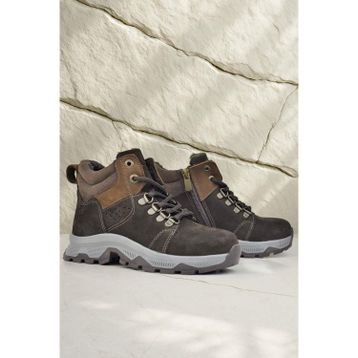 Rakerplus Hakiki Deri Kahverengi Fermuarlı Trekking Çocuk Bot