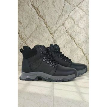 Rakerplus Hakiki Deri Siyah Fermuarlı Trekking Erkek Çocuk Bot
