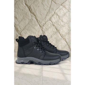 Rakerplus Hakiki Deri Siyah Fermuarlı Trekking Erkek Çocuk Bot