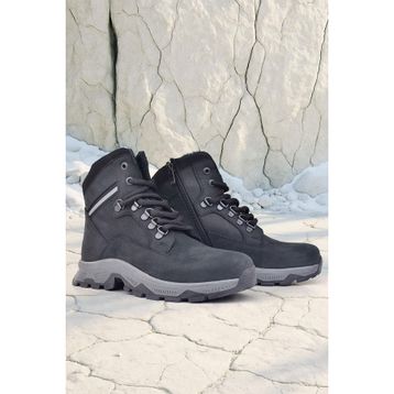Rakerplus Hakiki Deri Siyah Süet Bağcıklı Fermuarlı Trekking Çocuk Bot