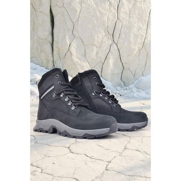 Rakerplus Hakiki Deri Siyah Süet Bağcıklı Fermuarlı Trekking Çocuk Bot