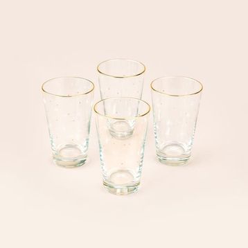 Rakle Star Altın Yaldızlı 4'lü Sarı / Şeffaf - 395 ml Meşrubat Bardağı Seti
