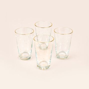 Rakle Star Altın Yaldızlı 4'lü Sarı / Şeffaf - 395 ml Meşrubat Bardağı Seti