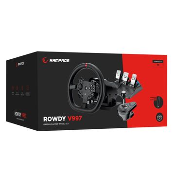 Rampage ROWDY V997 ONLY USB/PC 3 mt Kablolu Direksiyon Pedal Vites Titreşimli Gaming Oyuncu Direksiyonu