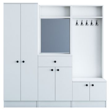 Rani P6 M2 Beyaz Modern Çekmeceli Aynalı Portmanto Ayakkabılık Vestiyer