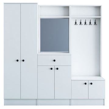 Rani P6 M2 Beyaz Modern Çekmeceli Aynalı Portmanto Ayakkabılık Vestiyer