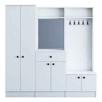Rani P6 M3 Beyaz Modern Çekmeceli Aynalı Portmanto Ayakkabılık Vestiyer