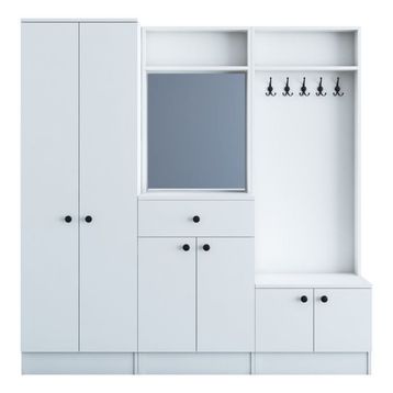 Rani P6 M3 Beyaz Modern Çekmeceli Aynalı Portmanto Ayakkabılık Vestiyer
