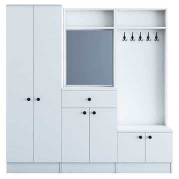 Rani P6 M3 Beyaz Modern Çekmeceli Aynalı Portmanto Ayakkabılık Vestiyer