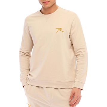 Raru Omnis Bej Pamuklu Bisiklet Yaka Basic Sweatshirt