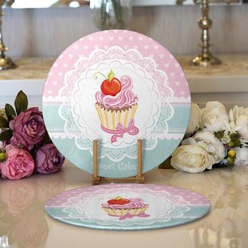 RealHomes 2 34x34 cm Renkli 1 Cup Cake Dijital Baskılı Modern Yuvarlak Servis Altlığı Supla
