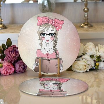 RealHomes 2 34x34 cm Renkli 1 Fashion Girl Dijital Baskılı Modern Yuvarlak Servis Altlığı Supla