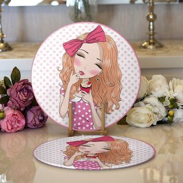 RealHomes 2 34x34 cm Renkli 1 Fashion Girl Dijital Baskılı Modern Yuvarlak Servis Altlığı Supla