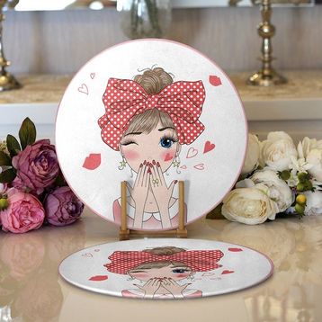 RealHomes 2 34x34 cm Renkli 1 Fashion Girl Dijital Baskılı Modern Yuvarlak Servis Altlığı Supla
