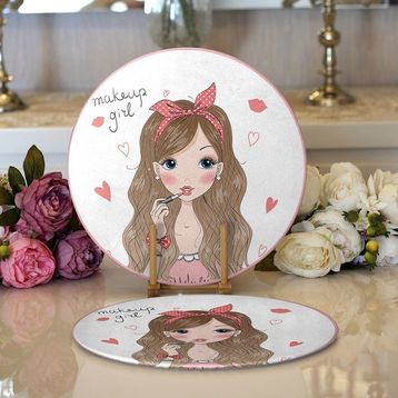 RealHomes 2 34x34 cm Renkli 1 Fashion Girl Dijital Baskılı Modern Yuvarlak Servis Altlığı Supla
