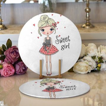 RealHomes 2 34x34 cm Renkli 1 Fashion Girl Dijital Baskılı Modern Yuvarlak Servis Altlığı Supla