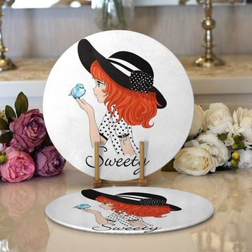 RealHomes 2 34x34 cm Renkli 1 Fashion Girl Dijital Baskılı Modern Yuvarlak Servis Altlığı Supla