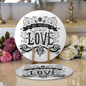 RealHomes 2 34x34 cm Renkli 1 Love Dijital Baskılı Dijital Modern Yuvarlak Servis Altlığı Supla