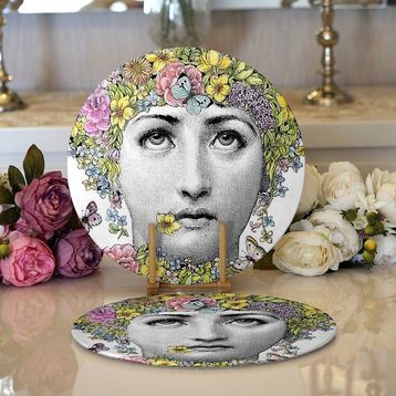 RealHomes 2 34x34 cm Renkli 1 Piero Fornasetti Tasarımlı Modern Yuvarlak Servis Altlığı Supla